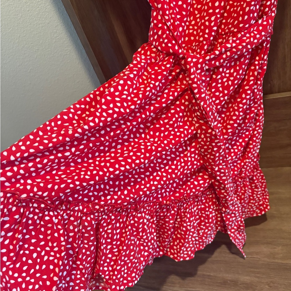 Elegant Red Polka Dot Mini Dress